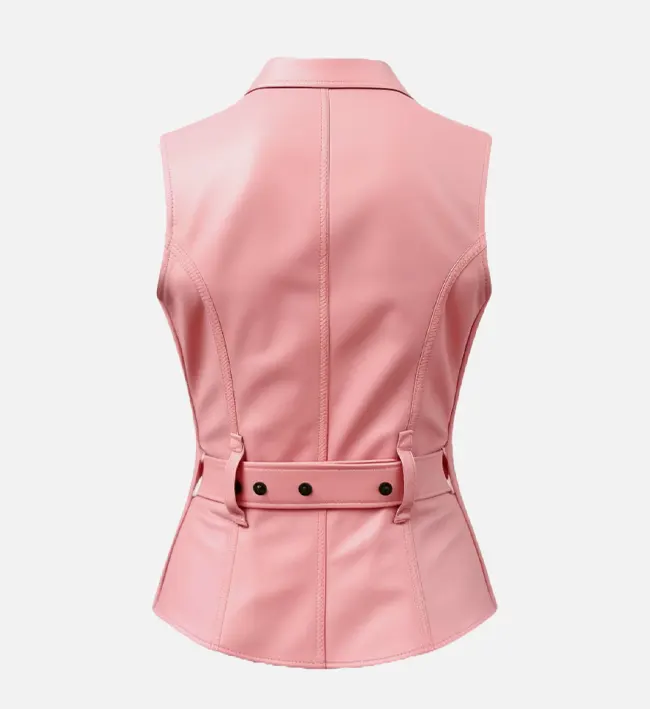 Women Baby Pink Leather Vest
