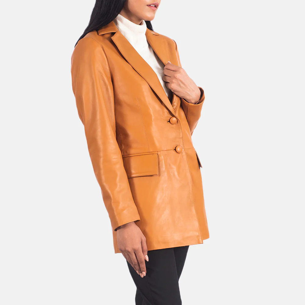 Womens Marilyn Tan Brown Leather Blazer