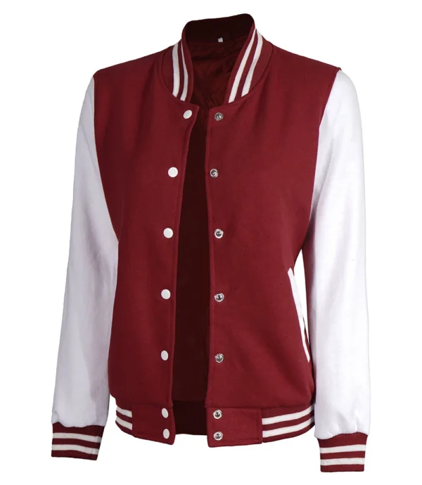Womens Maroon And White Varsity Jacket