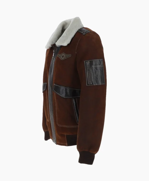 Men NC Air Force Brown Sheepskin Pilot Jacket