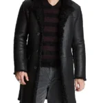 Mens Black Shearling Leather Trench Coat