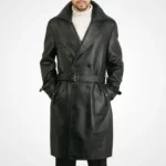 Mens Classic Genuine Leather Trench Coat