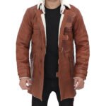 Mens Tan Shearling Leather Trench Coat