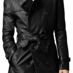 Mens Vintage Black Leather Long Coat