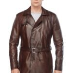 Mens Vintage Brown Leather Trench Coat