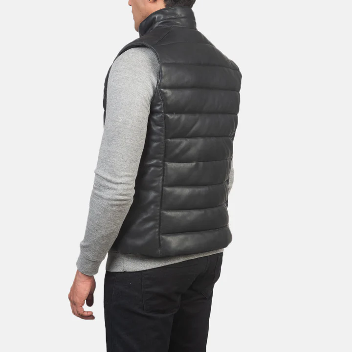 Black Leather Puffer Vest