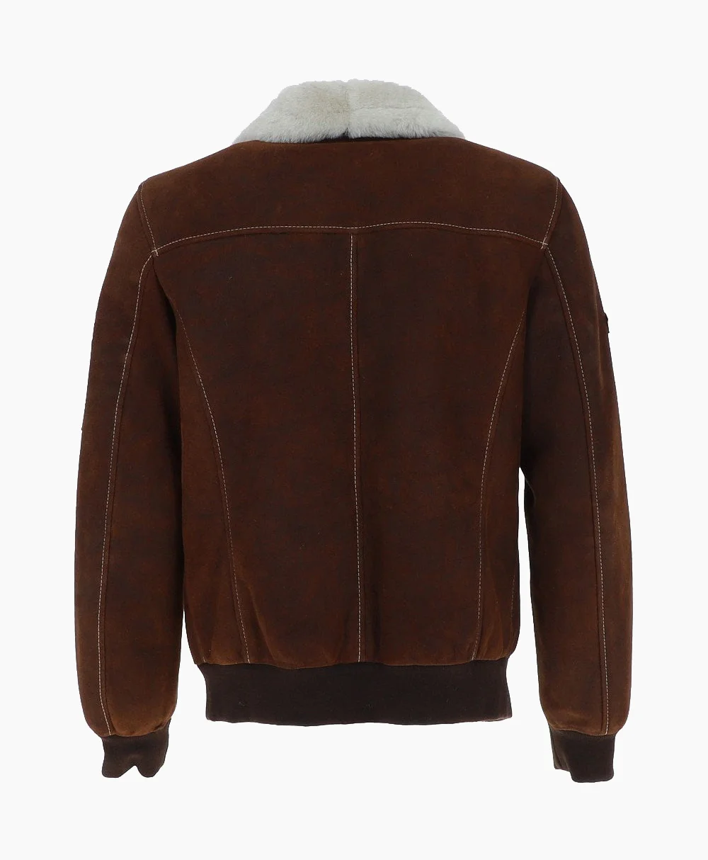 Men NC Air Force Brown Sheepskin Pilot Jacket