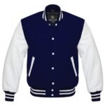 Mens Navy Blue And White Varsity Jacket