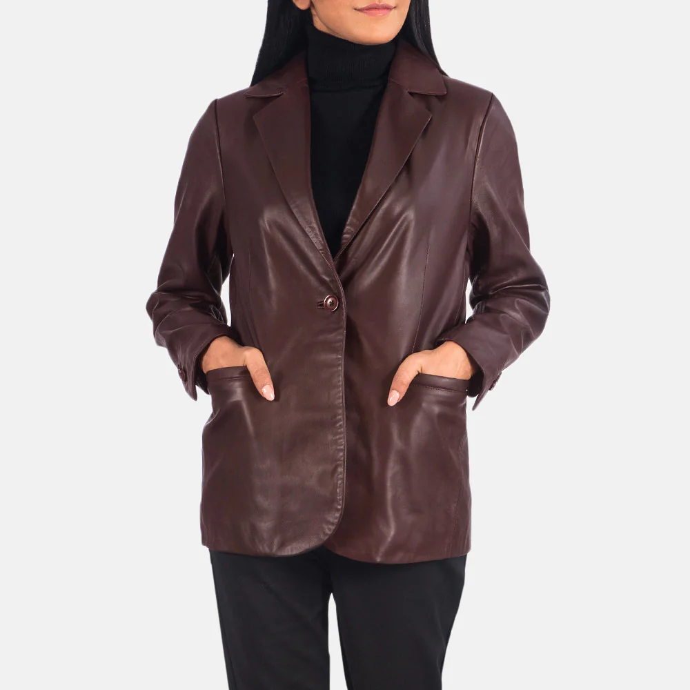 Womens Norma Maroon Leather Blazer