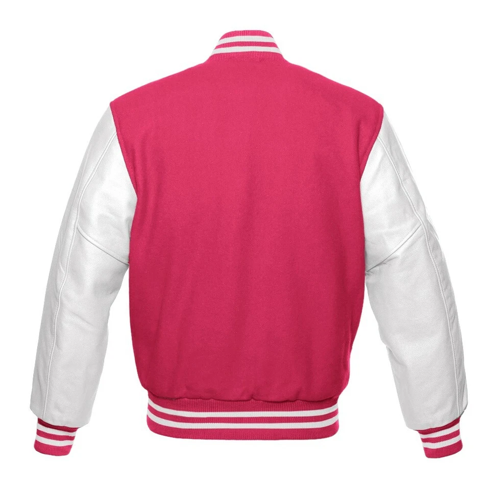 Mens Hot Pink And White Varsity Jacket