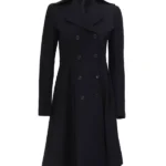 Women Black Double Breasted Wool Trench Coat
