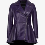 Womens Purple Leather Peplum Jacket
