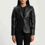 Womens Cora Quilted Black Leather Blazer