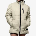 Womens Quilted Style Cream Puffer Jacket With Hood