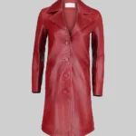 Womens Minimalist Red Leather Trench Coat