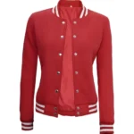 Women Bomber Style Red Varsity Jacket