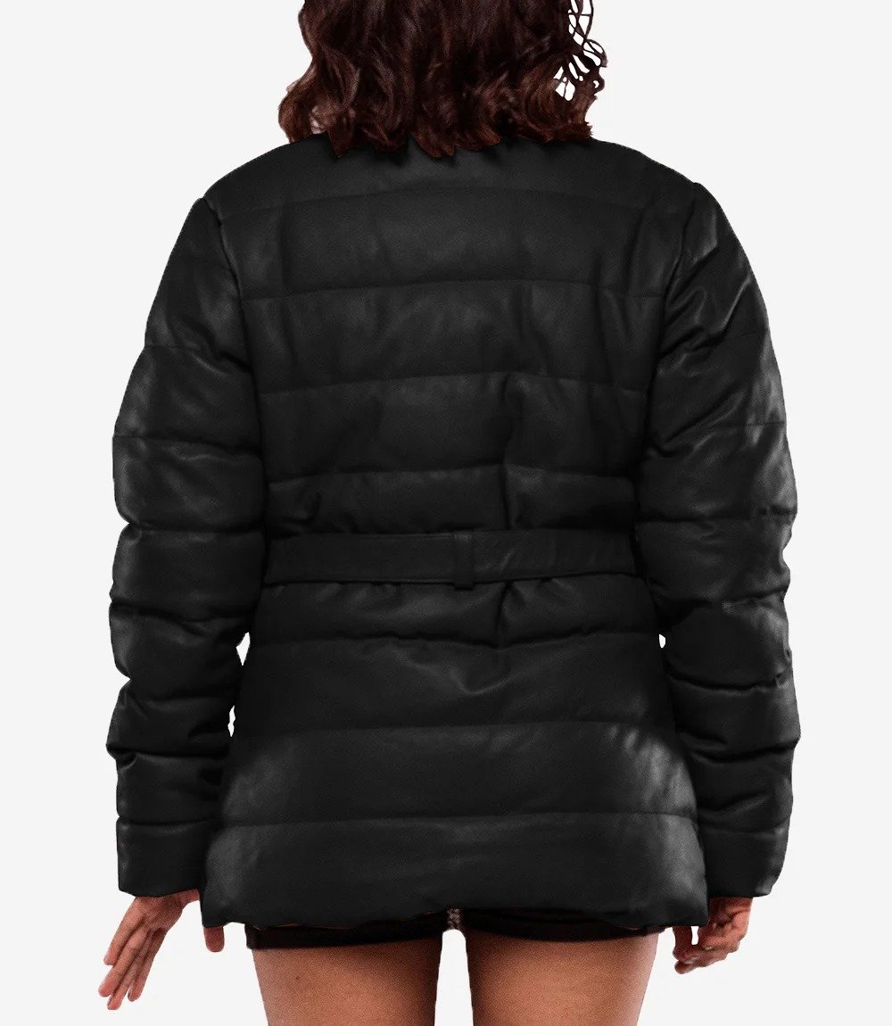 Womens Robin Black Leather Puffer Jacket