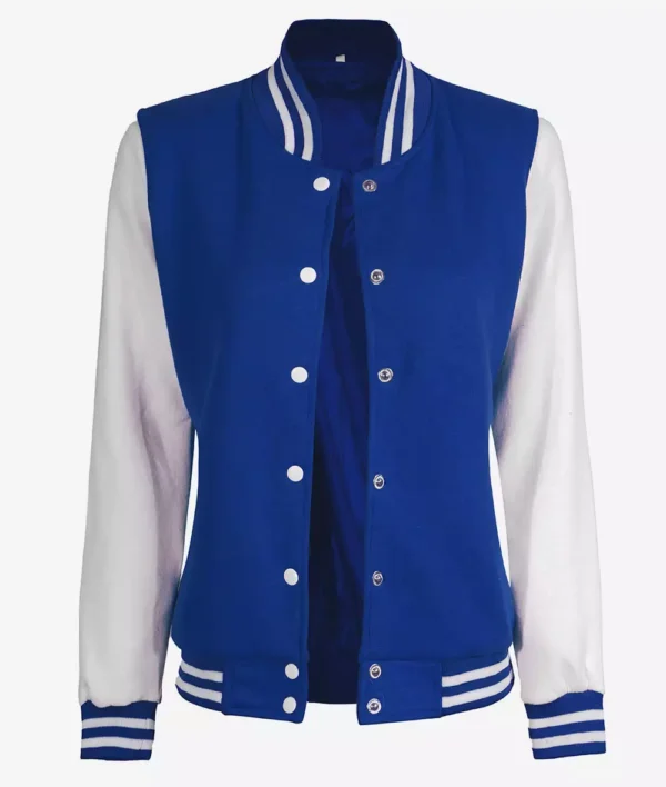 Womens White And Royal Blue Varsity Jacket