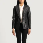 Womens Selina Black Leather Blazer