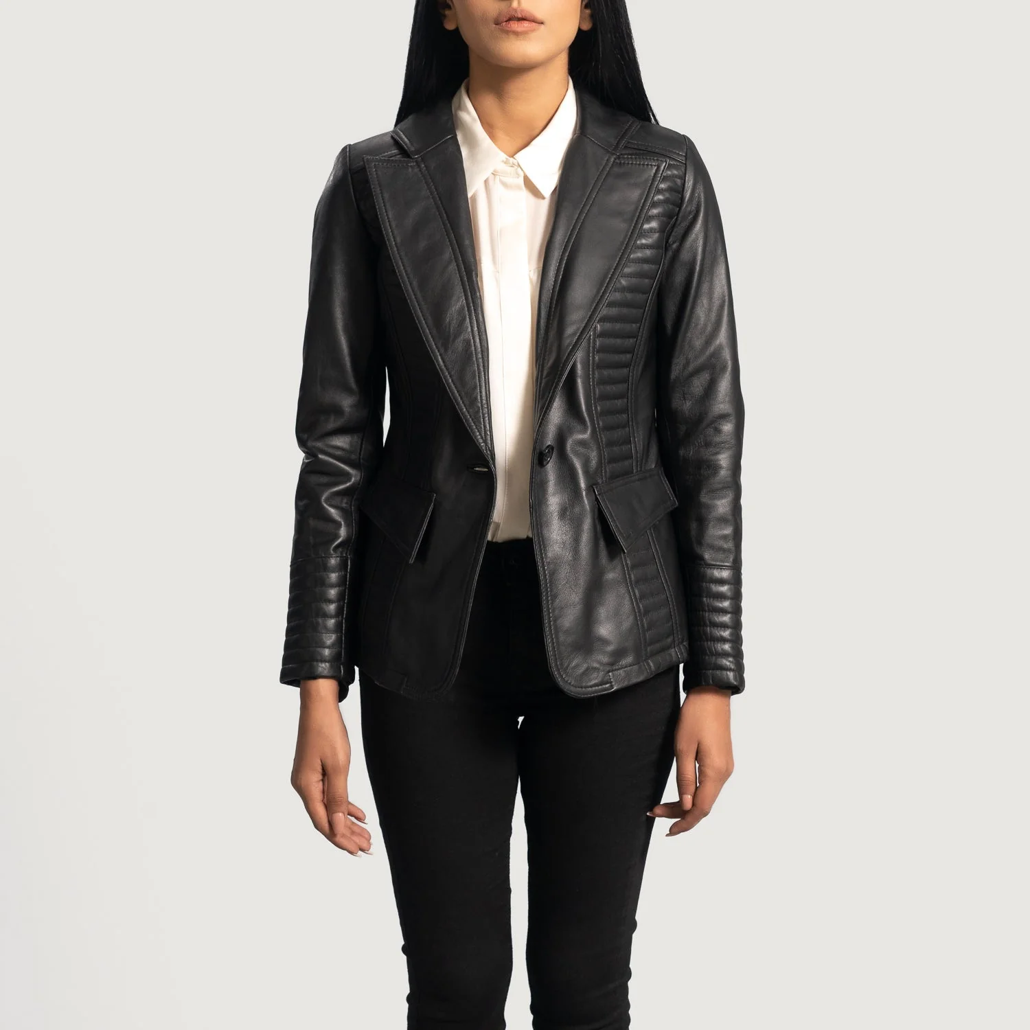 Womens Selina Black Leather Blazer