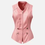 Women Baby Pink Leather Vest