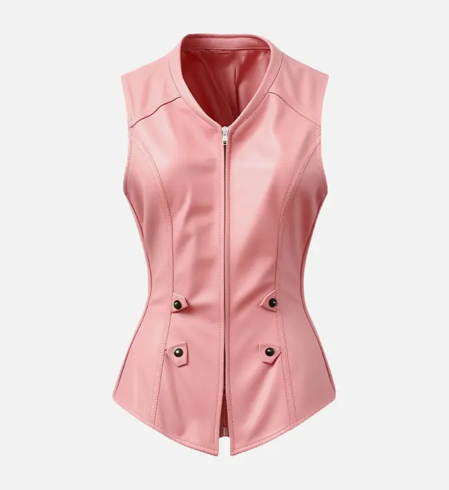Women Baby Pink Leather Vest