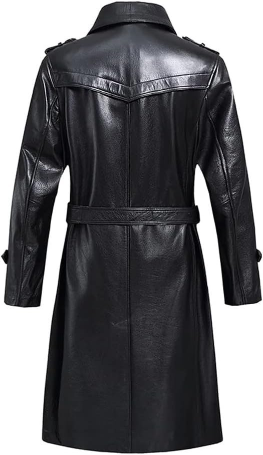 Women Belted Leather Trench Coat With Gun Flap