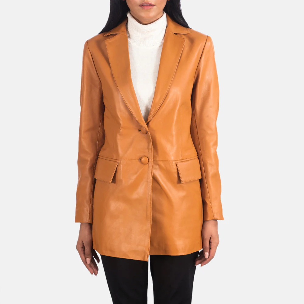 Womens Marilyn Tan Brown Leather Blazer