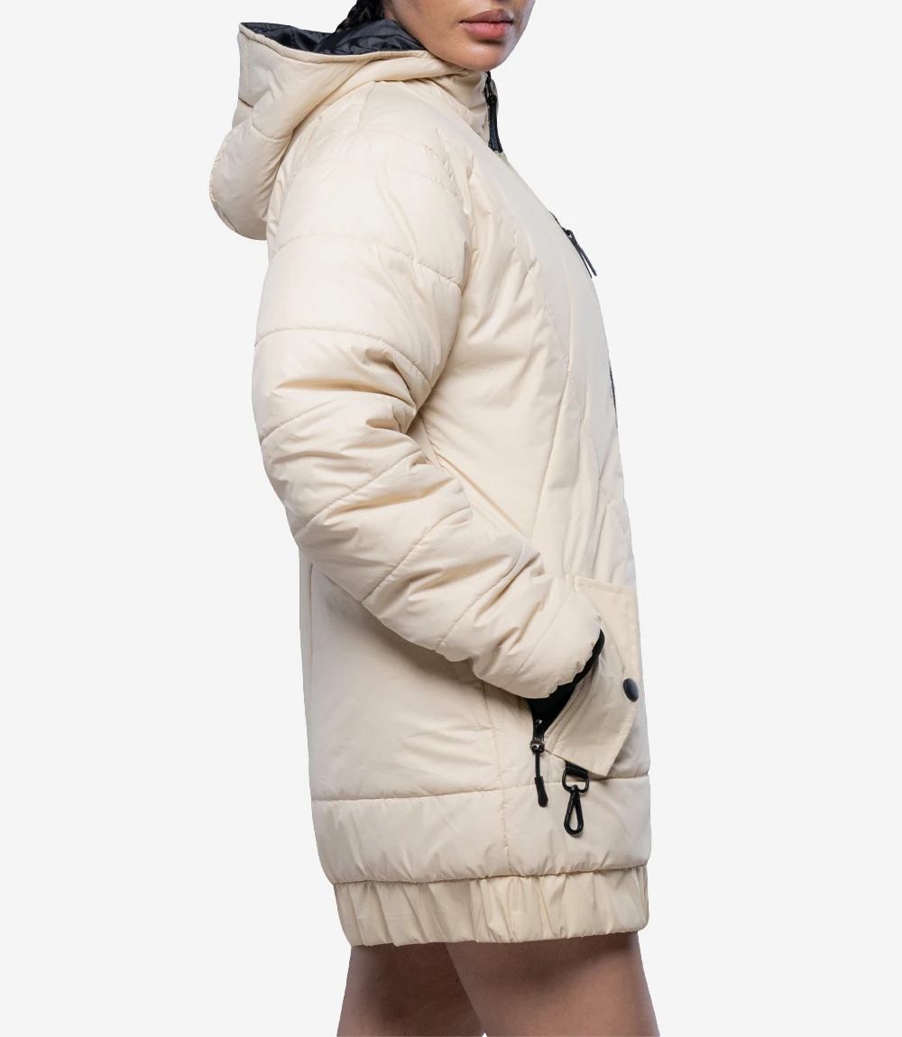 Womens Quilted Style Cream Puffer Jacket With Hood
