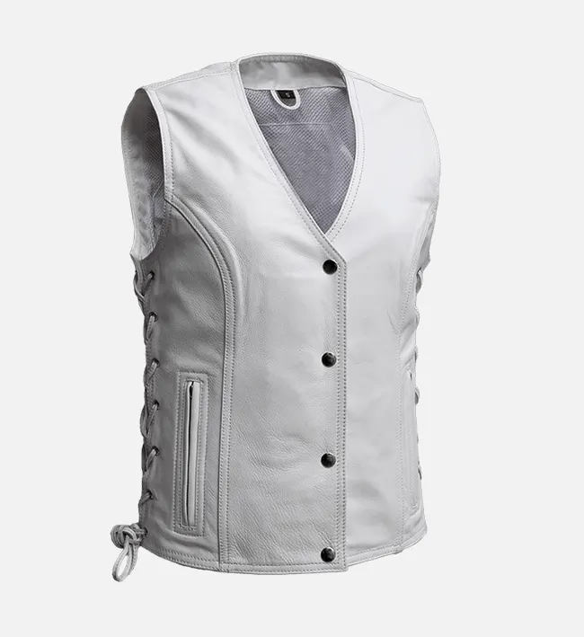 Women White Motorcycle Leather Vest