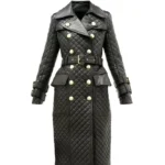 Womens Double Breasted Quilted Leather Trench Coat