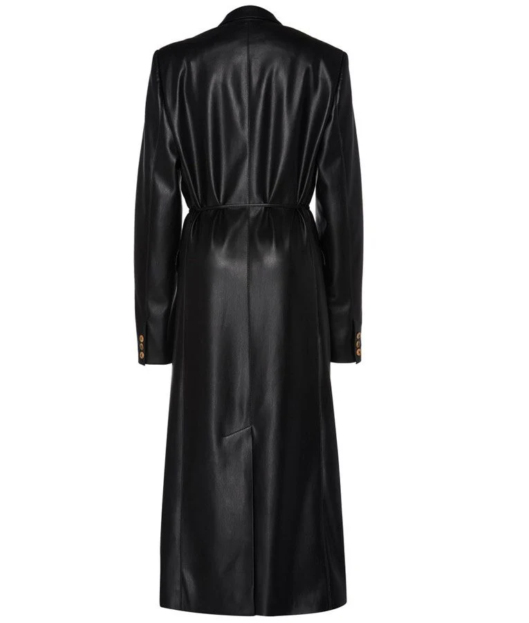 Womens Black Leather Trench Coat