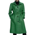 Womens Green Soft Real Leather Trench Coat