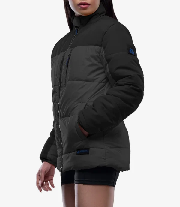 Womens Dual Tone Black And Gray Puffer Jacket