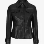 Womens Black Short Body Peplum Leather Jacket