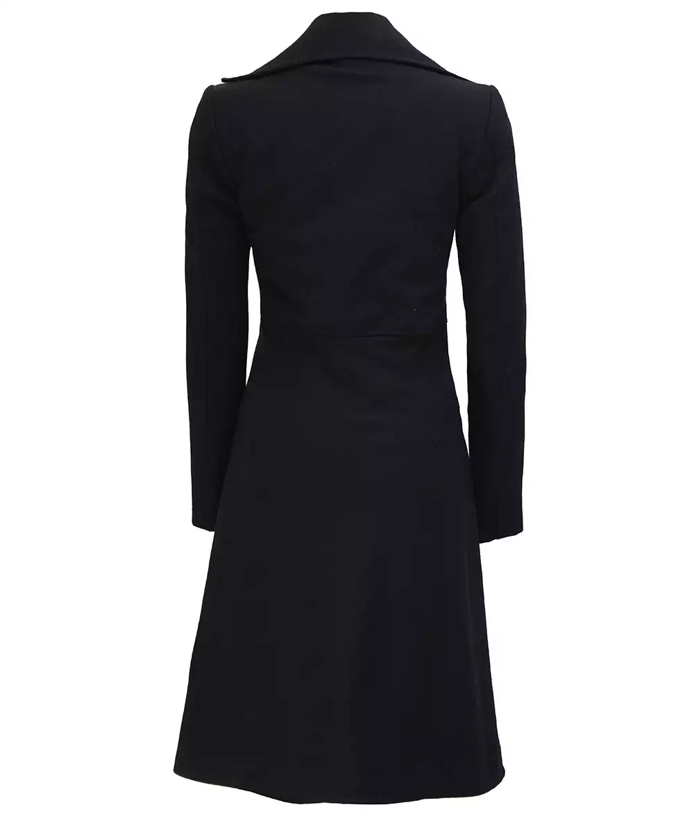 Women Black Double Breasted Wool Trench Coat