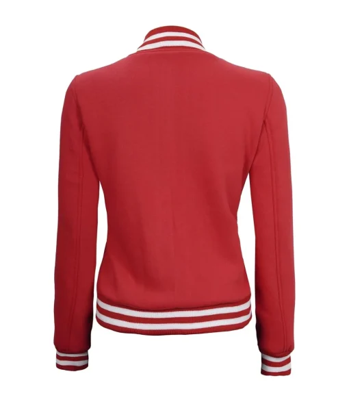 Women Bomber Style Red Varsity Jacket