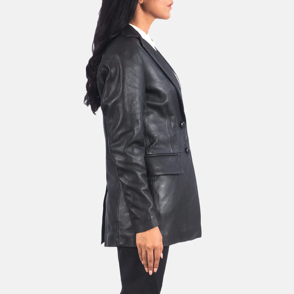 Womens Marilyn Black Leather Blazer