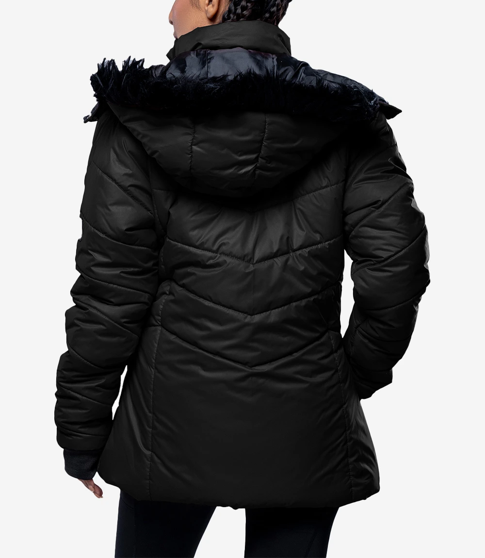 Womens Black Hooded Puffer Jacket