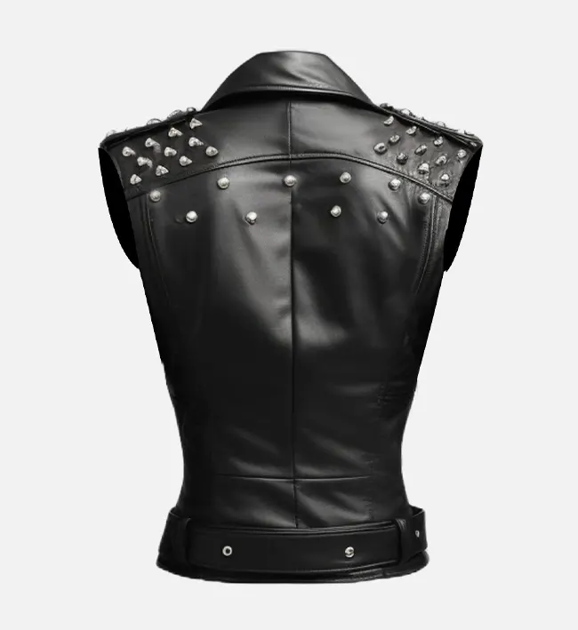 Women Black Stylish Biker Style Leather Vest