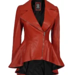 Womens Red Leather Peplum Jacket