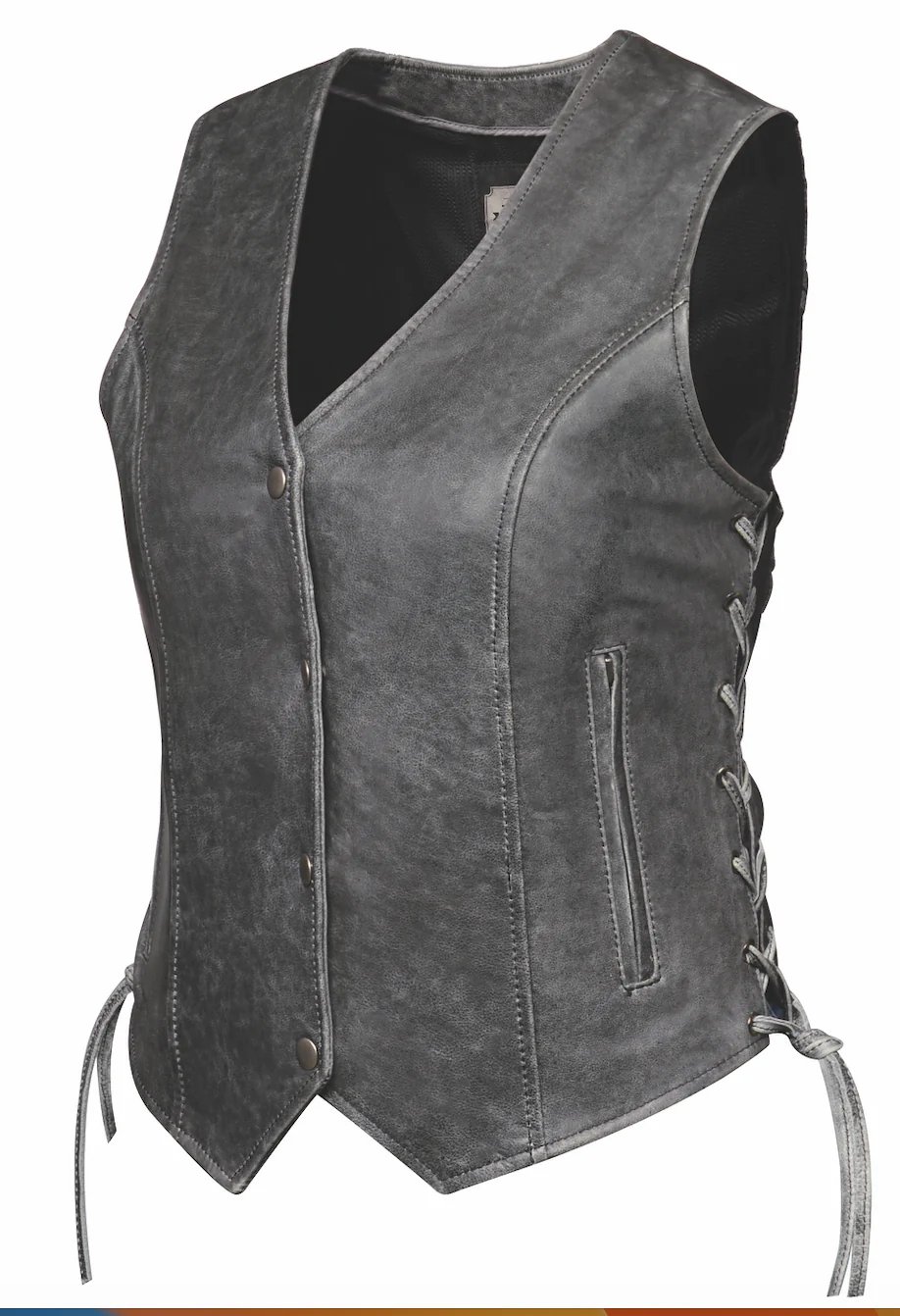 Women Soft Gray Leather Side Lace Vest