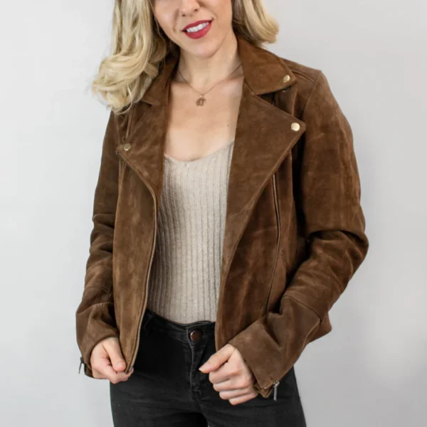 Women Tan Suede Biker Jacket