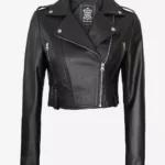 Black Cropped Leather Jacket for Women