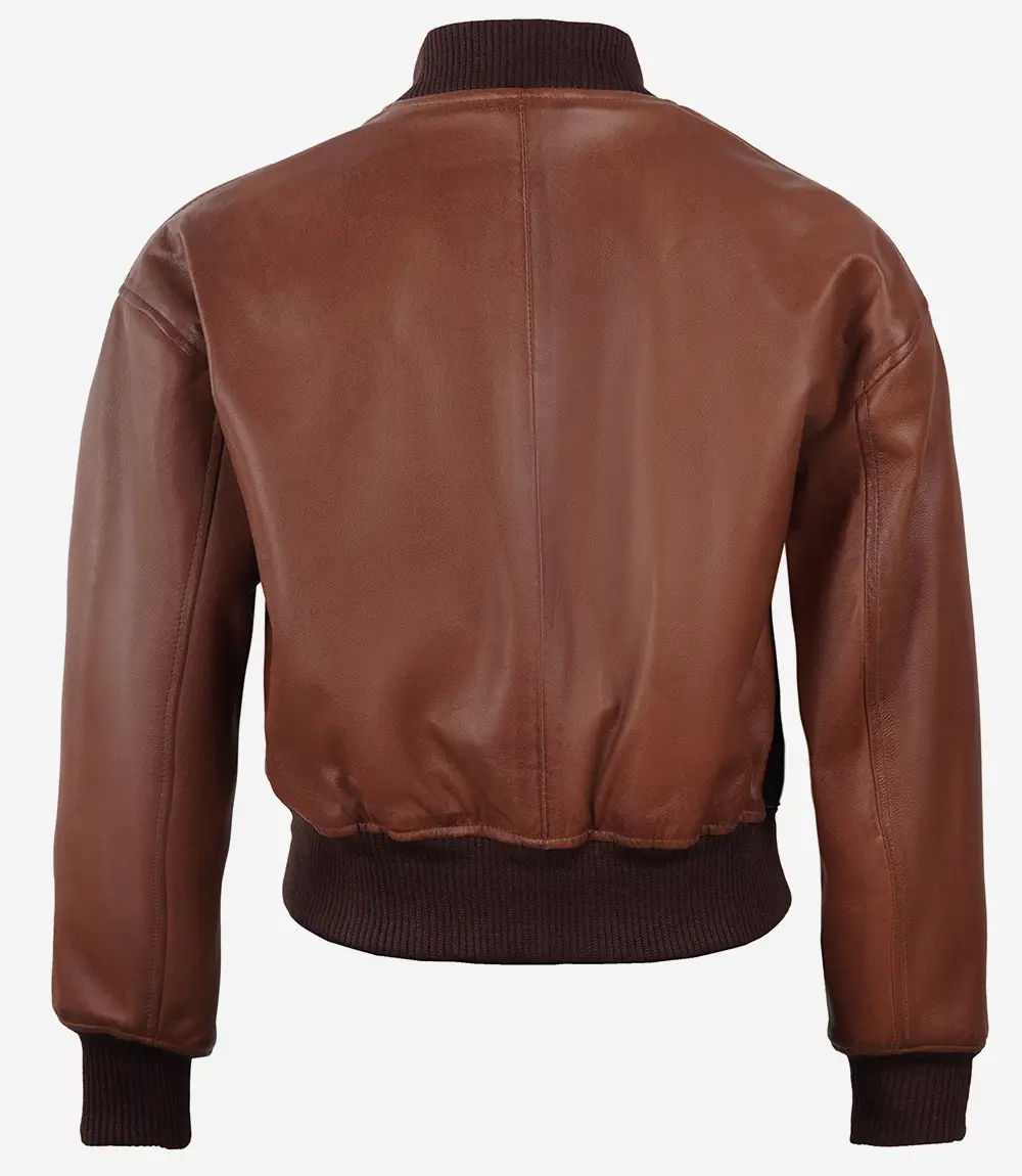 Cropped Bomber Leather Jacket