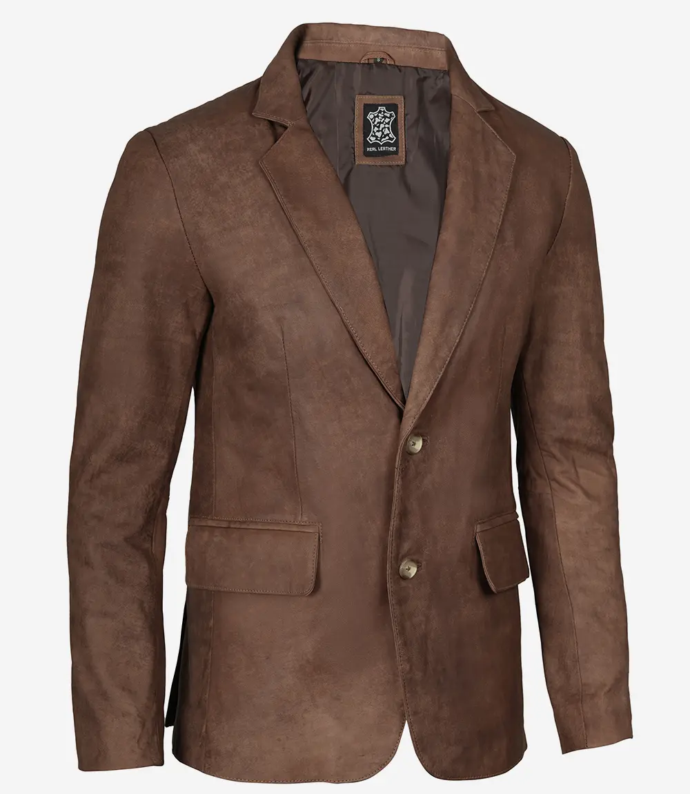 Two Button Real Leather Brown Blazer