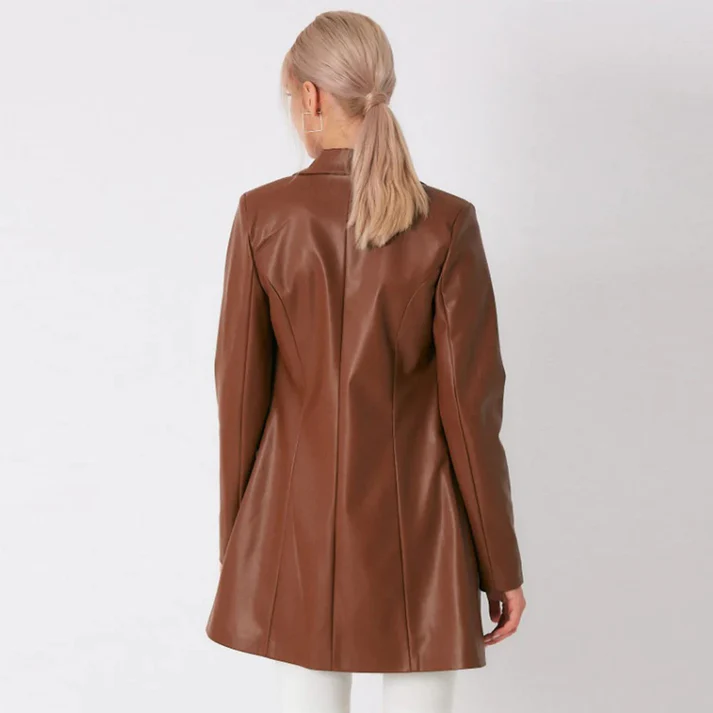 Women Brown Lambskin Leather Long Coat