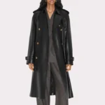 Women Black Leather Trench Coat