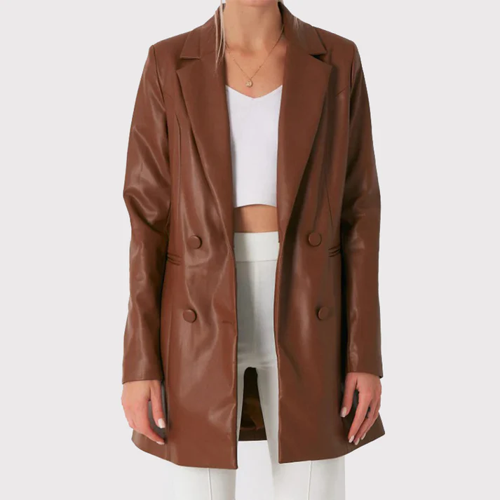 Women Brown Lambskin Leather Long Coat