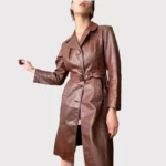 Womens Chocolate Brown Leather Trench Coat